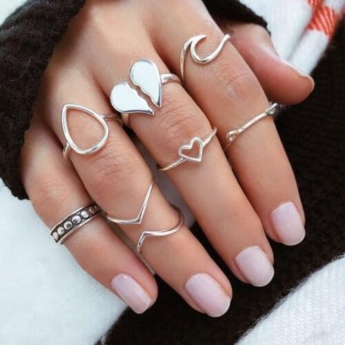 ALYXUY 5Pcs /set Vintage Gold Moon Rings Set For Women Shiny Crystal Midi Finger Ring 2020 Female Bohemian Wedding Jewelry Gifts