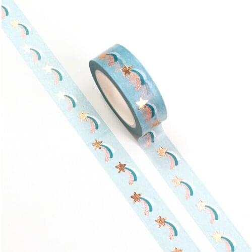 NEW 10pcs/Lot Decorative Kawaii Gold Foil Shooting Stars on Blue Washi Tapes DIY Bullet Journal Adhesive Masking Tape Papeleria