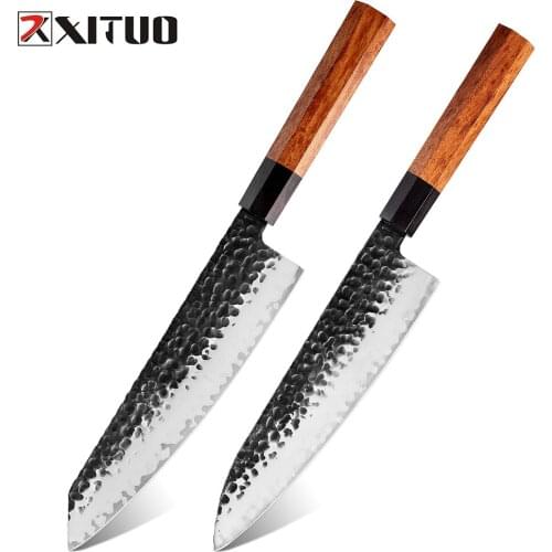 XITTUO New design Kiritsuke Knife 3 layer clad steel octagon handle Gyuto kitchen Knives forged chef knife Cooking knives