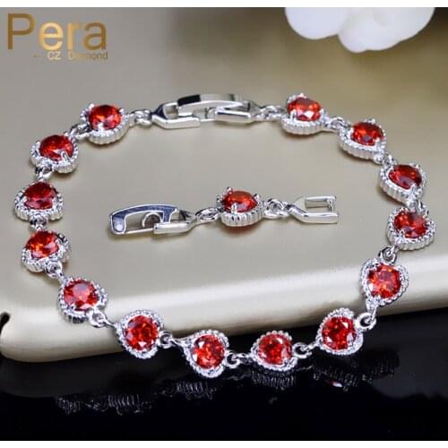 Pera 5 Color Options Trendy Women Jewelry Big Cubic Zirconia Stone Elegant Heart Shape Red Bracelets Bangles for Ladies B062