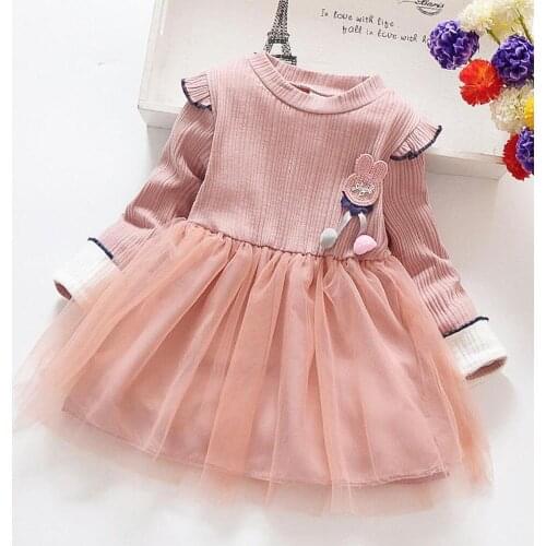 Spring /Autumn Flower Girls Dress For Children Knitted Dresses Tulle Rabbit Tutu Knit Princess Baby Girls Child Clothing Pink