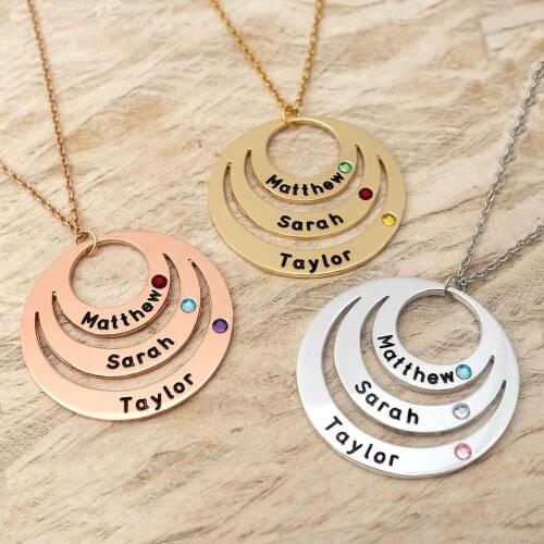 Personalized Name Necklace with Birthstone Custom Engraved Names Pendant Friendship Necklace Jewelry Gift for Her