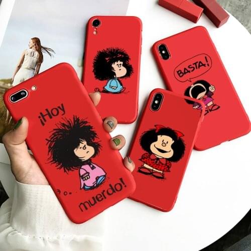 Quino e mafalda Phone Case Red Candy Color for iPhone 11 12 mini pro XS MAX 8 7 6 6S Plus X SE 2020 XR