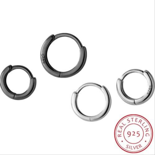 100% 925 Sterling Silver Black Geometric Smooth Surface Hoop Earrings For Women Fashion Silver 925 Jewelry DA432