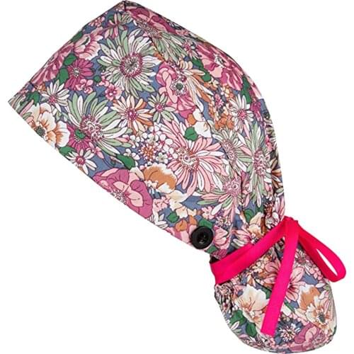 Cap Scrub With Bouffant Buttons Hat With Sweatband For Womens And Mens Section Elastic Pet Nursing Grooming Work Hats Lab