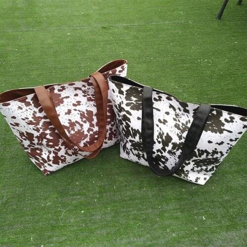 New Fashion Female Faux Fur Deer Printed Handbag With PU Leather Women Cow Pattern Large Hobo Bag Travel Shoulder Bag