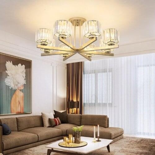 LED light luxury post-modern crystal chandelier home decoration wrought iron shelf curved tube living room simple Nordic lamps