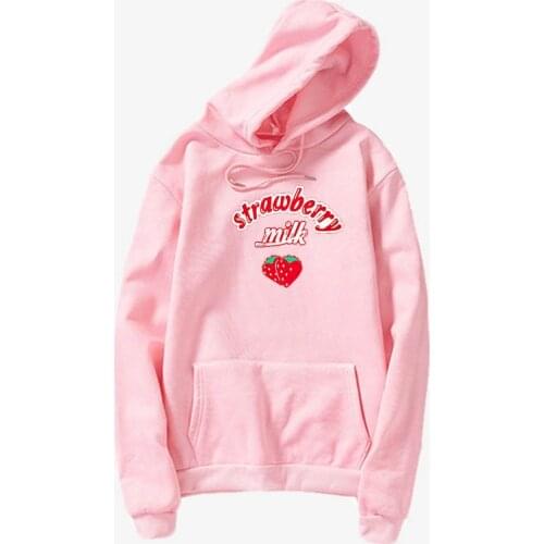 2020 Harajuku Kawaii Strawberry Milk Hoodies Loose printed temperament student sweatshirt Korea KPOP trend Harajuku hoody