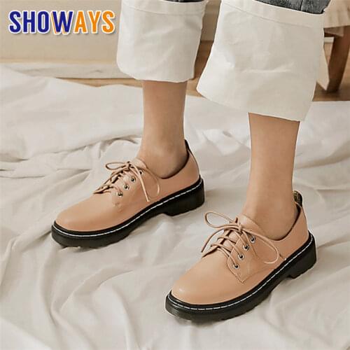 Fashion Women Derbies White Black PU Thick Heels Flats Party Dress Office Lady British Retro Lace-up Round Toe Platform Brogues