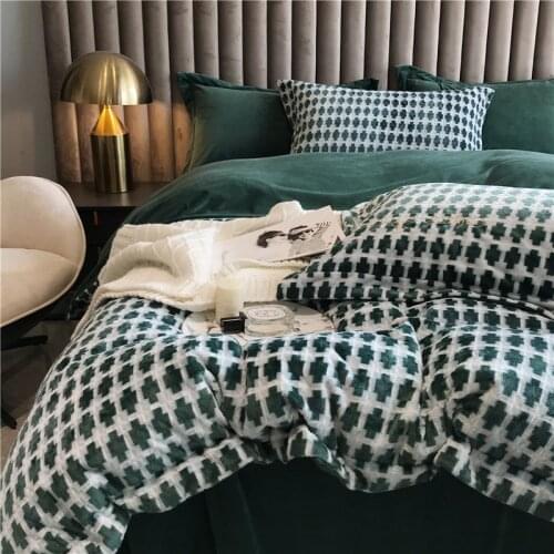 High-end Bedding Set with Yarn-dyed Jacquard Dove Velvet to Keep Warm Simple Duvet Cover Four-piece Bed Linen Light Luxury Bed