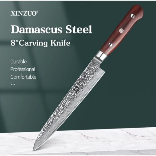 XINZUO 8'' Inches Carving Knife Damascus Steel Japanese Mear Fish Vege Filleting Knife Sharp Cleaver Slicing Fishing Kitchen