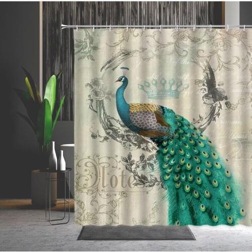 Chinese Animal Shower Curtain Elegant Peacocks European Style Hanging Picture Printed Bathroom Decor Polyester Bath Curtains Set