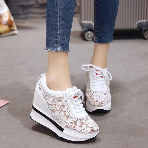 Black summer Mesh new Sales Summer New Lace Breathable Sneakers Women Shoes Comfortable Casual Woman Platform Wedge Shoes
