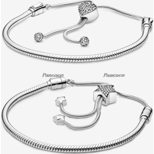 925 Sterling Silver Bracelet Moments Star Clasp Snake Chain Slider Bangle Fit Women Bead Charm Fashion Jewelry