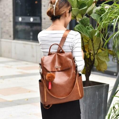 Women PU Leather Backpack Ladies Fashion Casual Daypack Travel Large Shoulder Ba 6XDA