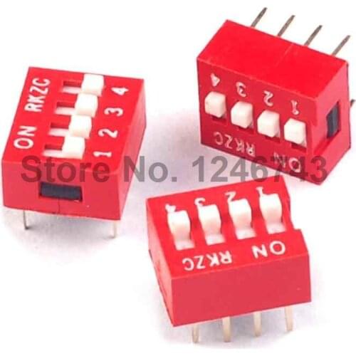 100PCS 4P 4 Position DIP Switch 2.54mm Pitch 2 Row 8 Pin DIP Switch