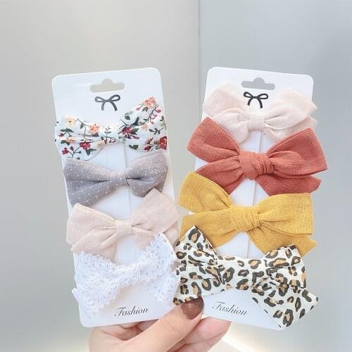 4PCS/Set New Girls Cute Leopard Print Flower Lace Hollow Dot Bow Hairpins Sweet Barrettes Hair Clips Fashion Hair Accessories