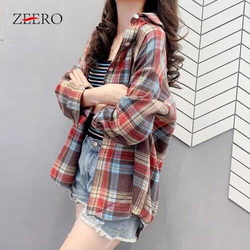 Plaid Blouses Women Spring Autumn Loose Long Sleeve Shirts Female Casual Jacket Coats Woman Tops Camisas Mujer Plus Size Shirt