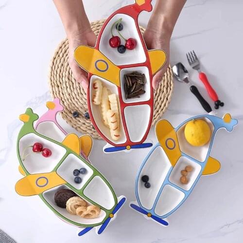 Excavator shape Kids breakfast divided plate ceramic cartoon digger car air plane baby dinnerware dish