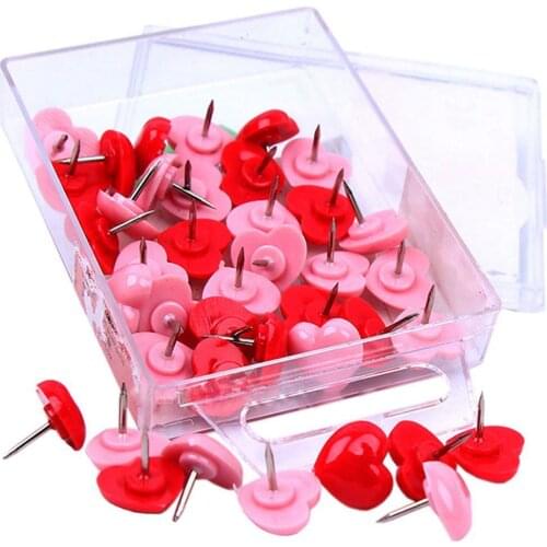 Hot sale 50 PCS Heart Push Pins, Red Bulletin Boards Thumb Tacks, Pink Cute Wall Tacks Decorative for Cork Board Home and Offi