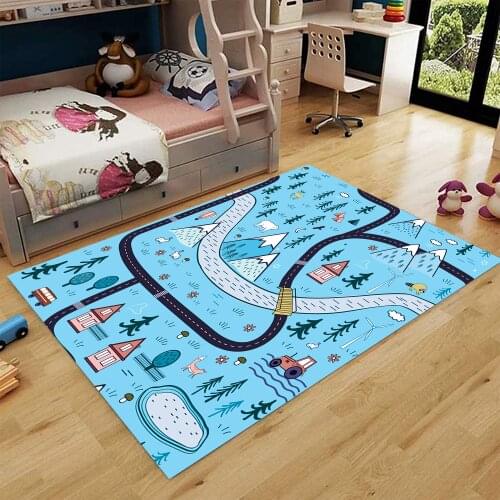 City, Town, Road Patterned Play Carpet, Blue Rug Kids Room Carpet, baby Room Design, washable Carpets, non Slip Floor Rugs