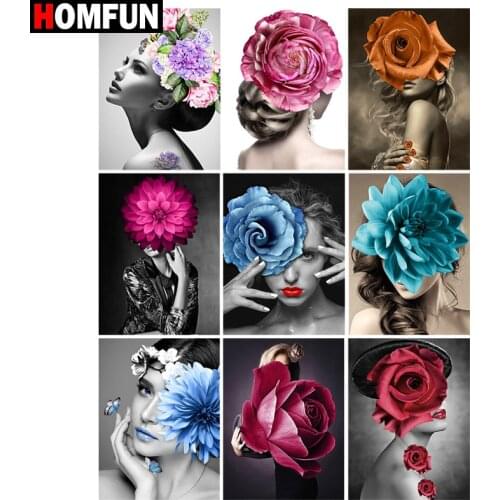 HOMFUN Rhinestone Painting Crystal Decor Diy Diamond Painting "Flower woman" 3D Cross Stitch Pattern Diamond Embroidery