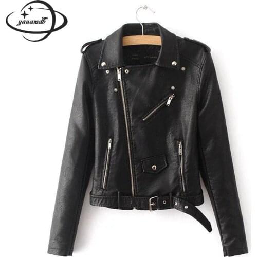 Womens Faux Leather Jacket Spring Autumn Female Coat Clothing Turn-down Collar Zipper Short Style Ladies Outerwear Clothes H83