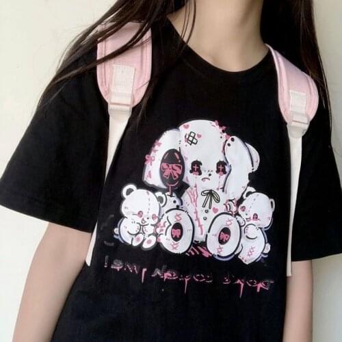 Summer Anime Cartoon Harajuku Gothic T-shirts Japanese Streetwear Casual T-shirts Loose Oversized T-shirt Women Clothing Tops