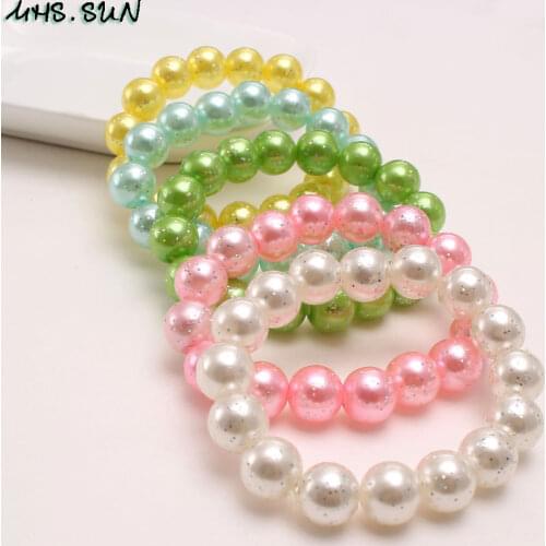 MHS.SUN Cute DIY Pink/White/Purple Pearl Beads Girls Bracelets Handmade Elastic Bangles For Baby Kids Jewelry 3PCS Newest