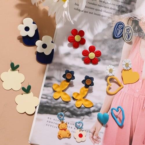 Fashion Earrings Sweet Lovely Heart Flowers Bowknot Drop Earrings for Women Girl Lover Christmas Valentines Day Gift