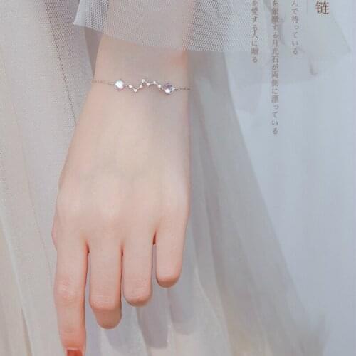 A Girl' Fashion Jewelry Silver Big Dipper Star Charm Bracelet Moonstone Star Sparkling Zircon Bracelets For Women Girl Gift