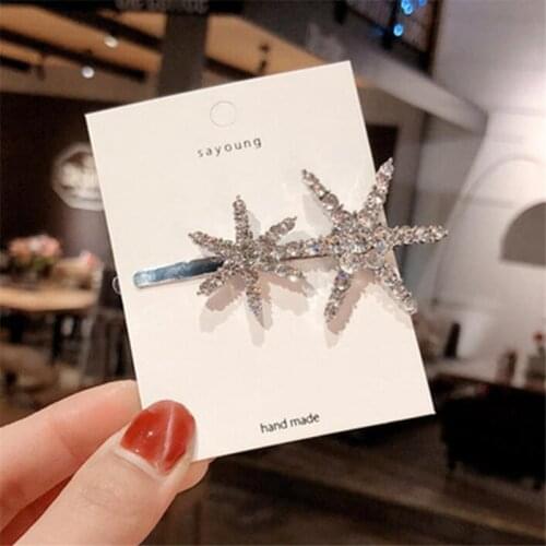 Fashion Women Beach Crystal Shinny Star Metal Hair Clips Barrette Hairpin Bobby Pin Jewelry Brand Hair Accessories