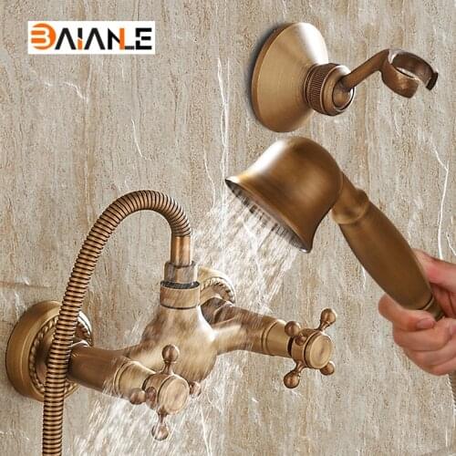 Wall Mounted Classic Bathroom Shower Faucet Bath Faucet Mixer Tap With Hand Shower Head Set