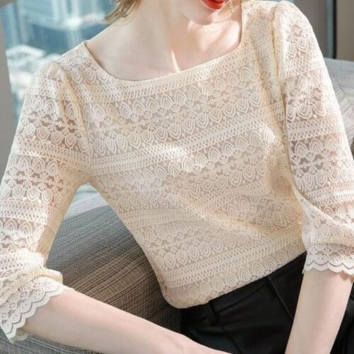 Bottoming Lace Shirt Womens Korean Style 2021 Spring Lace Blouse Square Collar Western Small Shirt Tops Fashion Clothing 13991