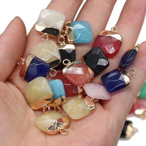 Natural Faceted White Stone Add Color Pendants Charms Stone Square Shape Pendants DIY for Necklace or Jewelry Making Size15x20mm