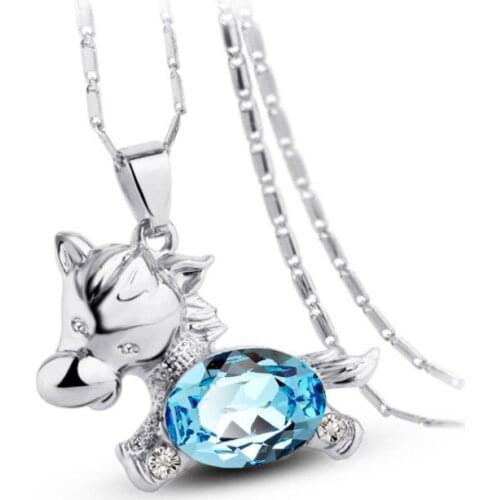 Tassina Blue Horse Necklaces Pendants Minimalist Crystal Gold Color Party Neckless For Women Drop Shopping Fashion Jewelry