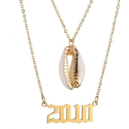 Personalized Shell Pendant Necklace Year 2 Layered Stainless Steel Gold Color Choker Necklace Birthday Gifts for Women Girls
