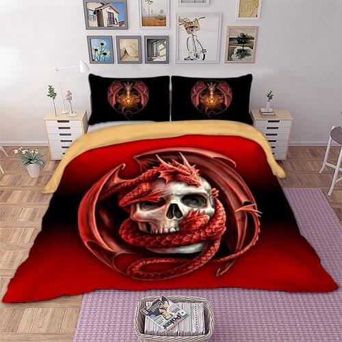 Red Dinosaur Bedding Set Quilt Duvet cover Pillowcase Home Bed Textile Kids Boys Adult Cartoon Skull 3D Printing Halloween Gifts