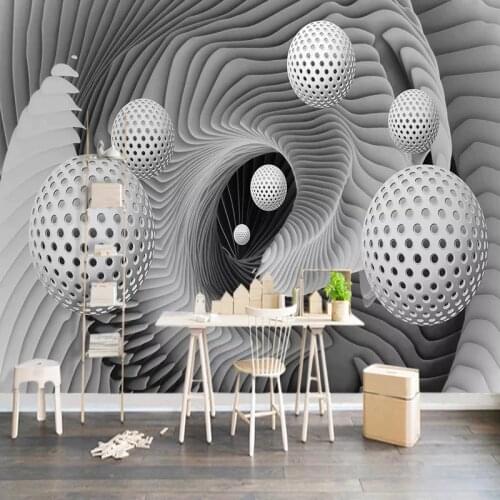 Custom Self-adhesive Wallpaper Waterproof 3D Stereoscopic Space Circle Ball Living Room TV Background Wall Mural Papel De Parede