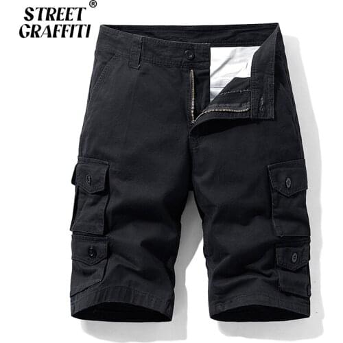 GRAFFITI Summer Men Cargo Shorts Cotton Relaxed Fit Solid Mens Short 2021 New Spring Casual Pants Clothing Social Cargo Short