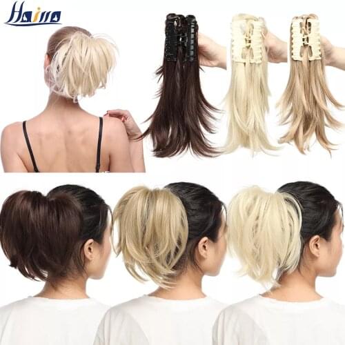 SNOILITE 12" Hair Piece Claw on Ponytail Synthetic Hair Clip In Hair Extensions Hairpiece Pony Tail Bendable tail hair for women