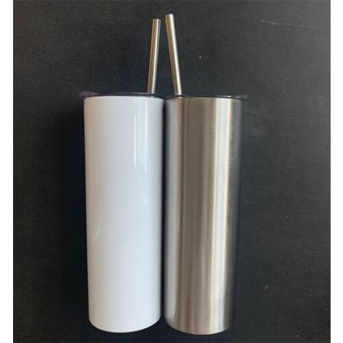 Sublimation Blanks 20oz Stainless Steel Skinny Tumbler With Lid Straw Vacuum Insulated Coffee Mug