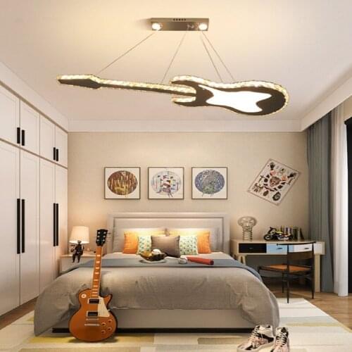 Creative Crystal Guitar LED Chandelier Bedroom study indoor lamps Commercial Pendant Lights