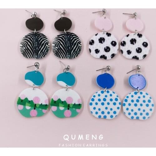 2021 Creative Design Oval Color Contrast Wave Dot Zebra Printed Acrylic Earrings Fashion Characteristic Jewelry For Girl