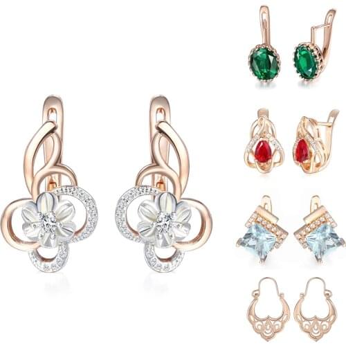 5 Pcs/Pack Earrings for Women Green Red CZ Stone Crystals Luxury Womens Jewelry Earrings Sets 585 Rose Gold LGEF09