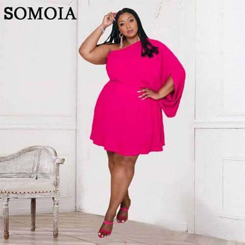 Plus Size Summer Clothes Temperament Elastic Waist Mini Dress One Shoulder Dresses for Women Birthday Prom Dress Wholesale Items