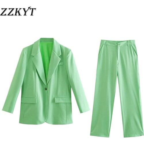 ZZKYT 2021 Women Spring Fashion Solid Pockets Blazers Suit Vintage Single Button Long Sleeve Office Lady Business Female Suit