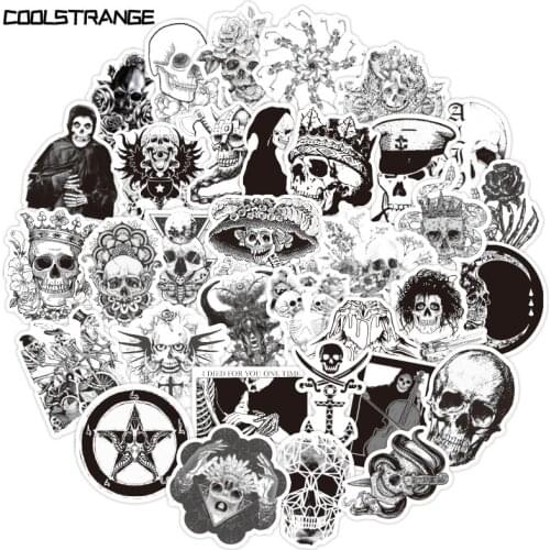 10/30/50Pcs Black And White Gothic Terror Skeleton Stickers For Car Luggage Laptop Motorcycle Skateboard Phone Helmet Fridge
