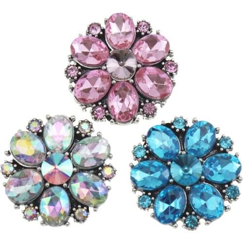 10pcs/lot Flower Snap Button Jewelry Rhinestone 18mm Metal Snap Buttons Fit Snap Bracelet Bangle Accessories Christmas Gift