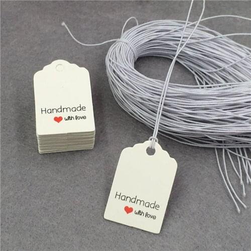 100Pcs/Lot 3x2cm Cardboard Printed Handmade With Love Paper Hanging Tags For Baking Cookies Bags Note Label Tags With Strings